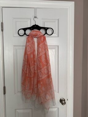Lightweight Coral and White Paisley Scarf